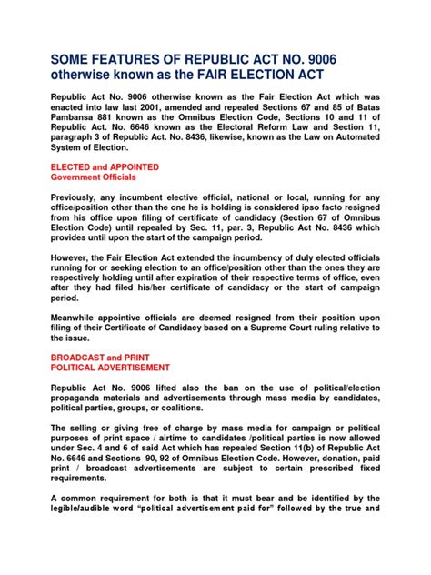 FAIR ELECTIONS ACT (R.A.NO. 9006) .